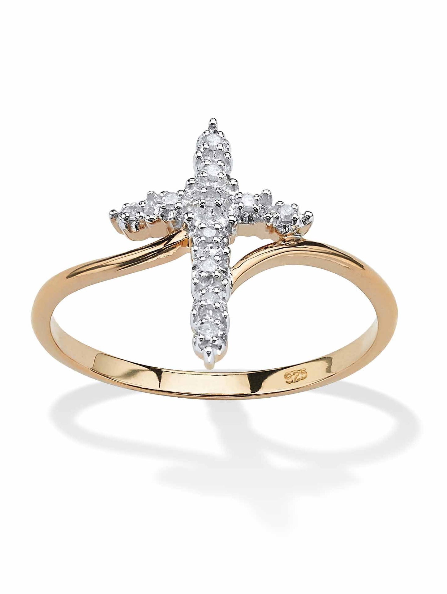White Diamond Accent Cross Ring in 18K Gold-Plated or Platinum-Plated Sterling Silver