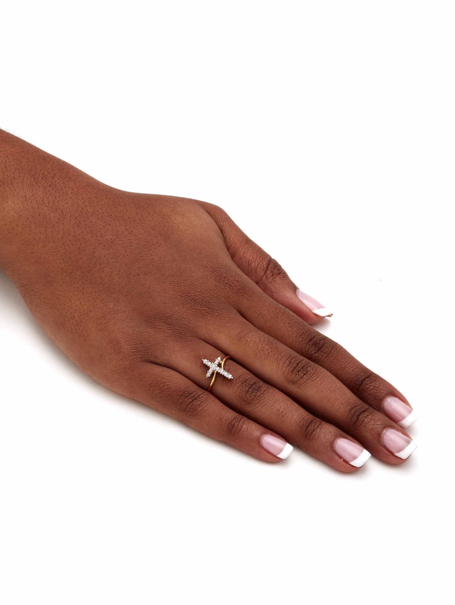 White Diamond Accent Cross Ring in 18K Gold-Plated or Platinum-Plated Sterling Silver