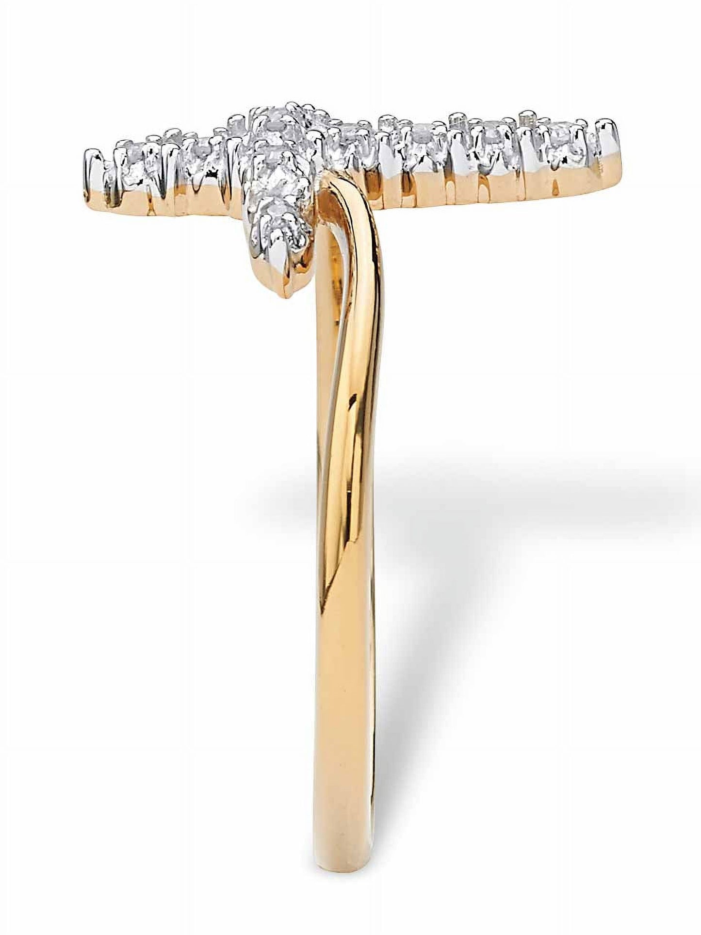 White Diamond Accent Cross Ring in 18K Gold-Plated or Platinum-Plated Sterling Silver