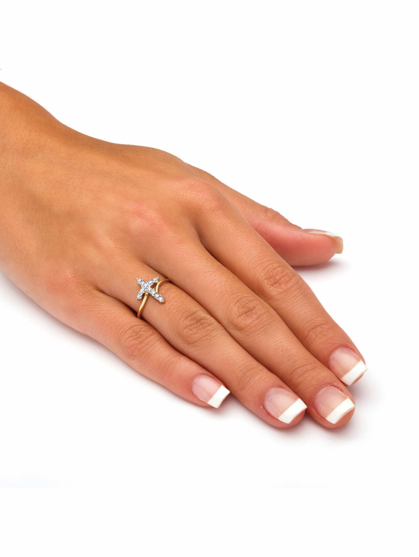 White Diamond Accent Cross Ring in 18K Gold-Plated or Platinum-Plated Sterling Silver