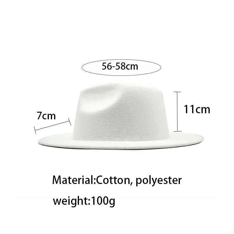 Autumn Winter Womens Felt Hat Fedoras Big Brim Hats for Women British Style Vintage Church Hats Lady Flat Brim White Jazz Cap