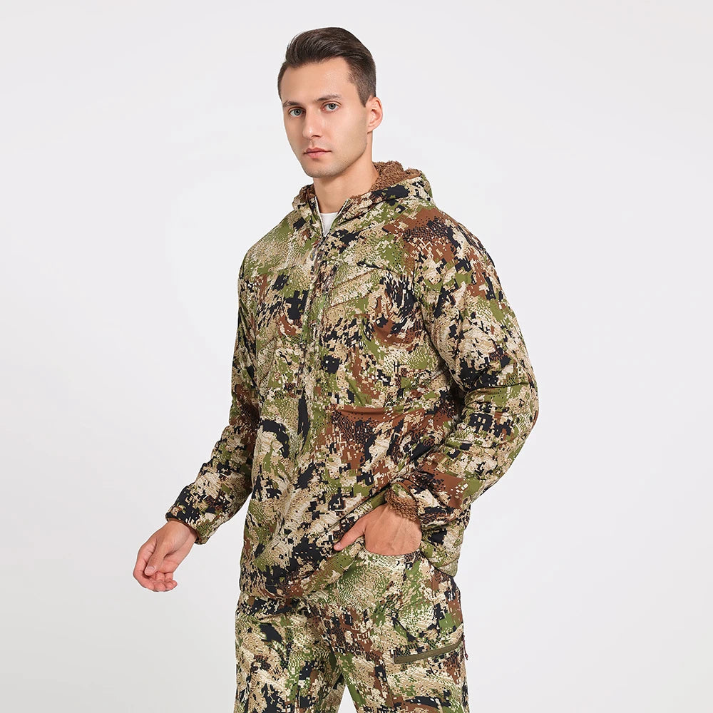 Ambient Hoody Hunting Apparel Outdoor Camo Hoodie Spring Fall Fleece Lining Hunting Kangaroo Pocket Light Jacket