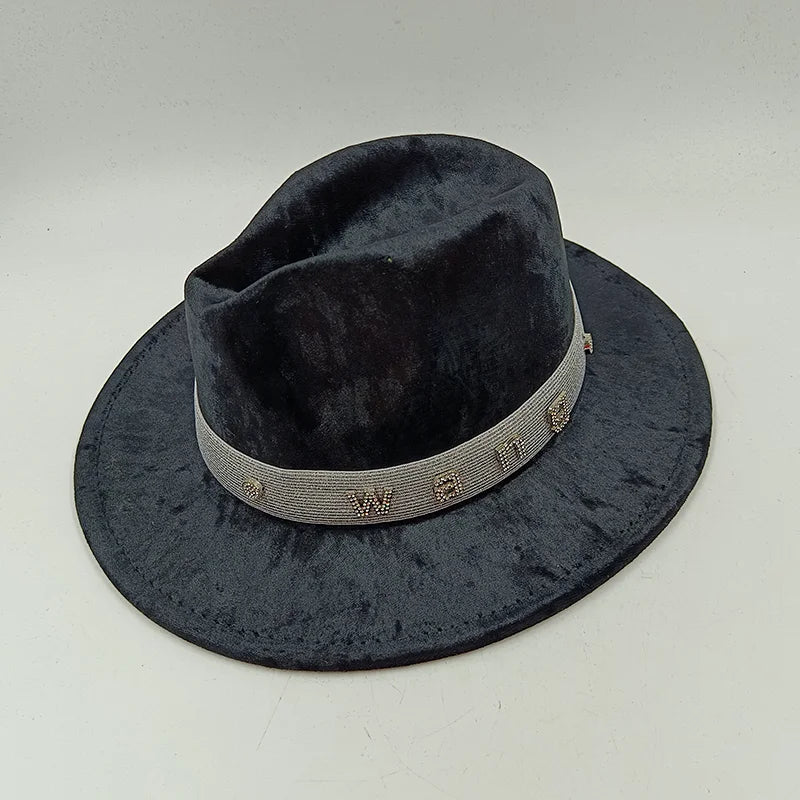 Fedora Hat Piercing Graffiti Letters Woolen Hat Korean Style Tide Men and Women Wide Brim Top Hat British Jazz Hat Hip Hop Winte