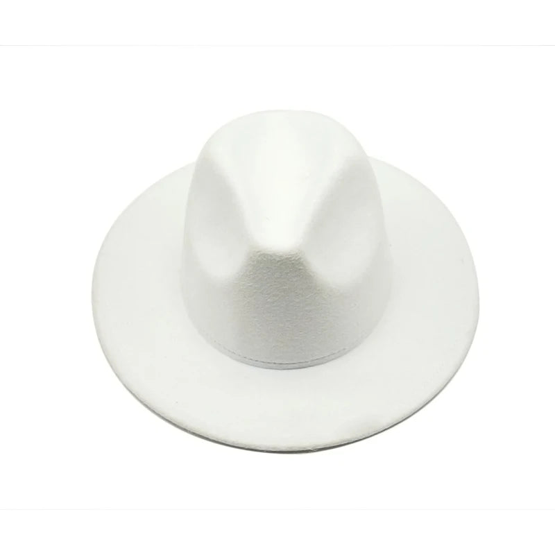 Autumn Winter Womens Felt Hat Fedoras Big Brim Hats for Women British Style Vintage Church Hats Lady Flat Brim White Jazz Cap