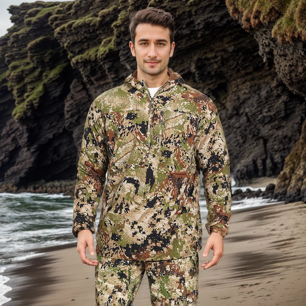 Ambient Hoody Hunting Apparel Outdoor Camo Hoodie Spring Fall Fleece Lining Hunting Kangaroo Pocket Light Jacket