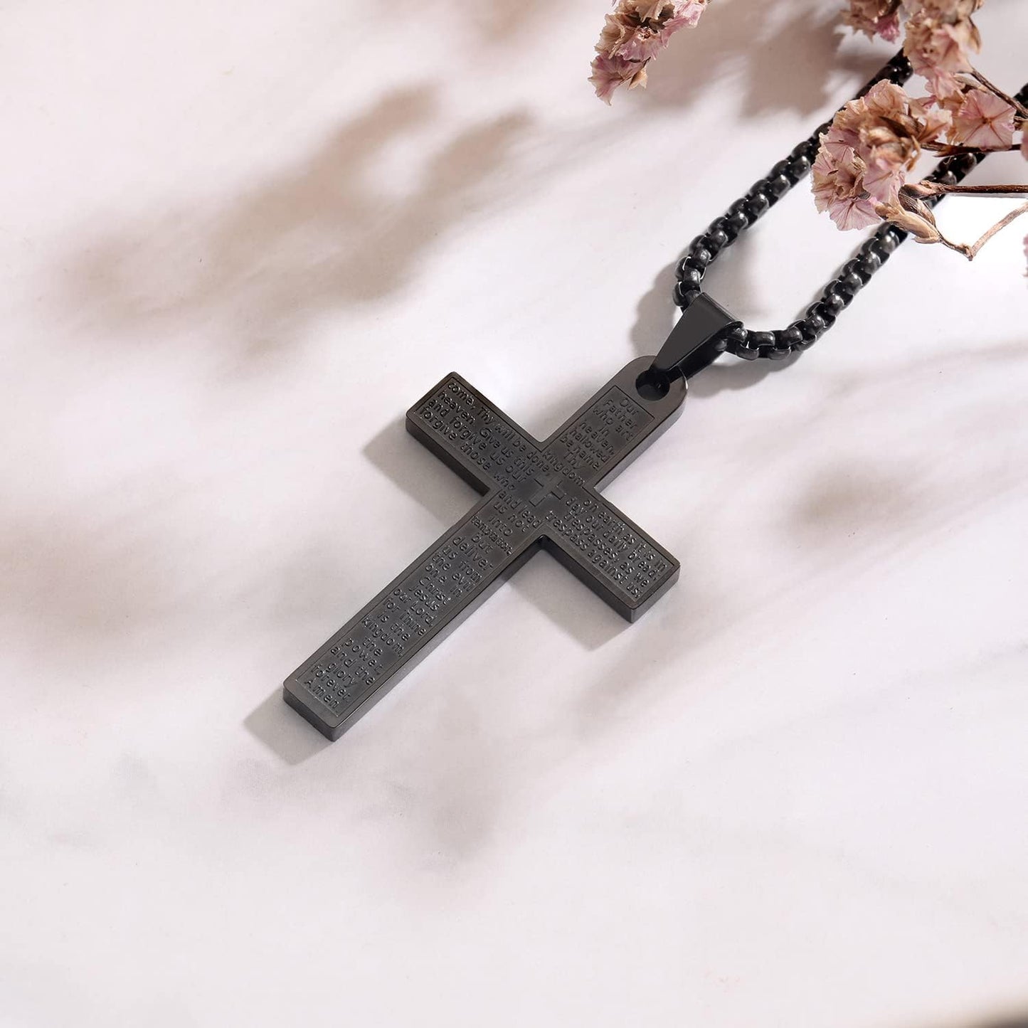 Cross Necklace for Men, Cool Mens Cross Necklaces, Stainless Steel Cross Chain for Men, Fashionable Cross Pendant Jewelry Gifts for Men Women Boys Girls 23 Inch(Black)