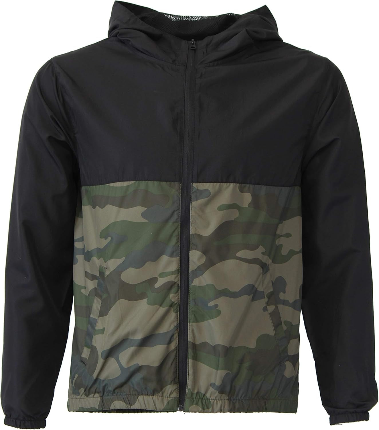 Global Kid'S Hooded Lightweight Windbreaker Rain Jacket Water Resistant Shell (Small, Black/Camo)