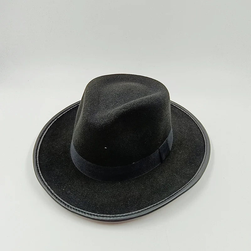 Fedora Hat Piercing Graffiti Letters Woolen Hat Korean Style Tide Men and Women Wide Brim Top Hat British Jazz Hat Hip Hop Winte