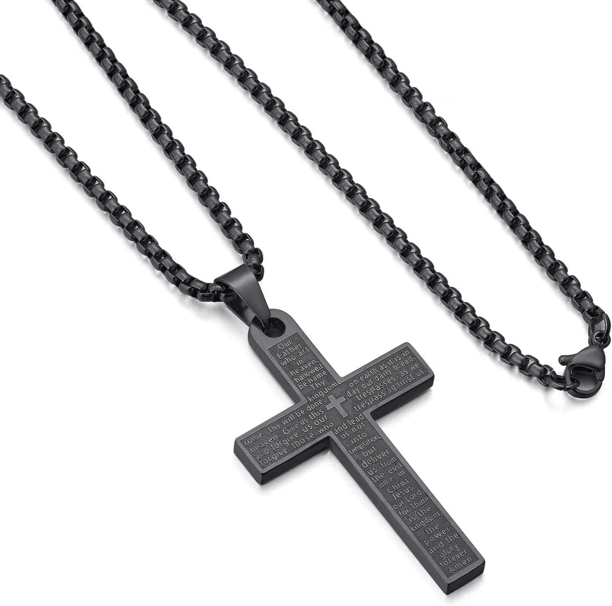 Cross Necklace for Men, Cool Mens Cross Necklaces, Stainless Steel Cross Chain for Men, Fashionable Cross Pendant Jewelry Gifts for Men Women Boys Girls 23 Inch(Black)