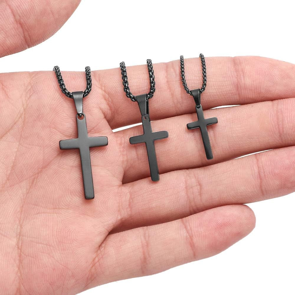 Cross Necklace for Men - Stainless Steel Silver Gold Black Plain Cross Pendant Necklace Simple Jewelry Gifts, 16-24 Inches Chain